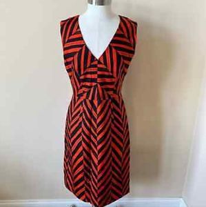 Milly of New York V-Neck Chevron 100% Silk Sheath Midi Dress, Size 4
